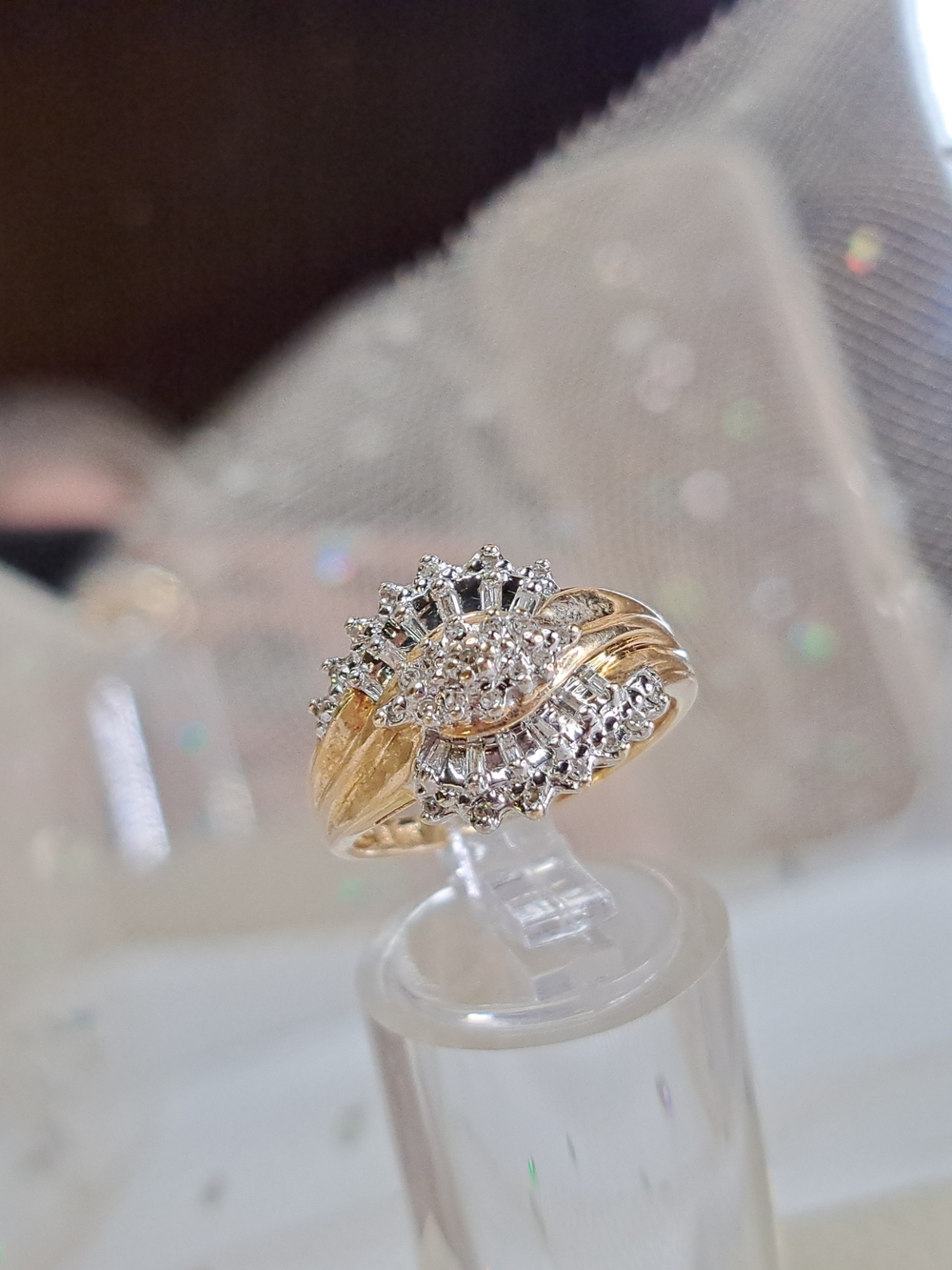 10K Gold and Silver Two-Tone Multi-Cut Diamond Pavé Cluster Ring